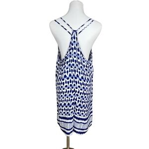 Glam Racerback Ikat‎ Swim Coverup Dress LARGE Blue White Coastal Bohemian